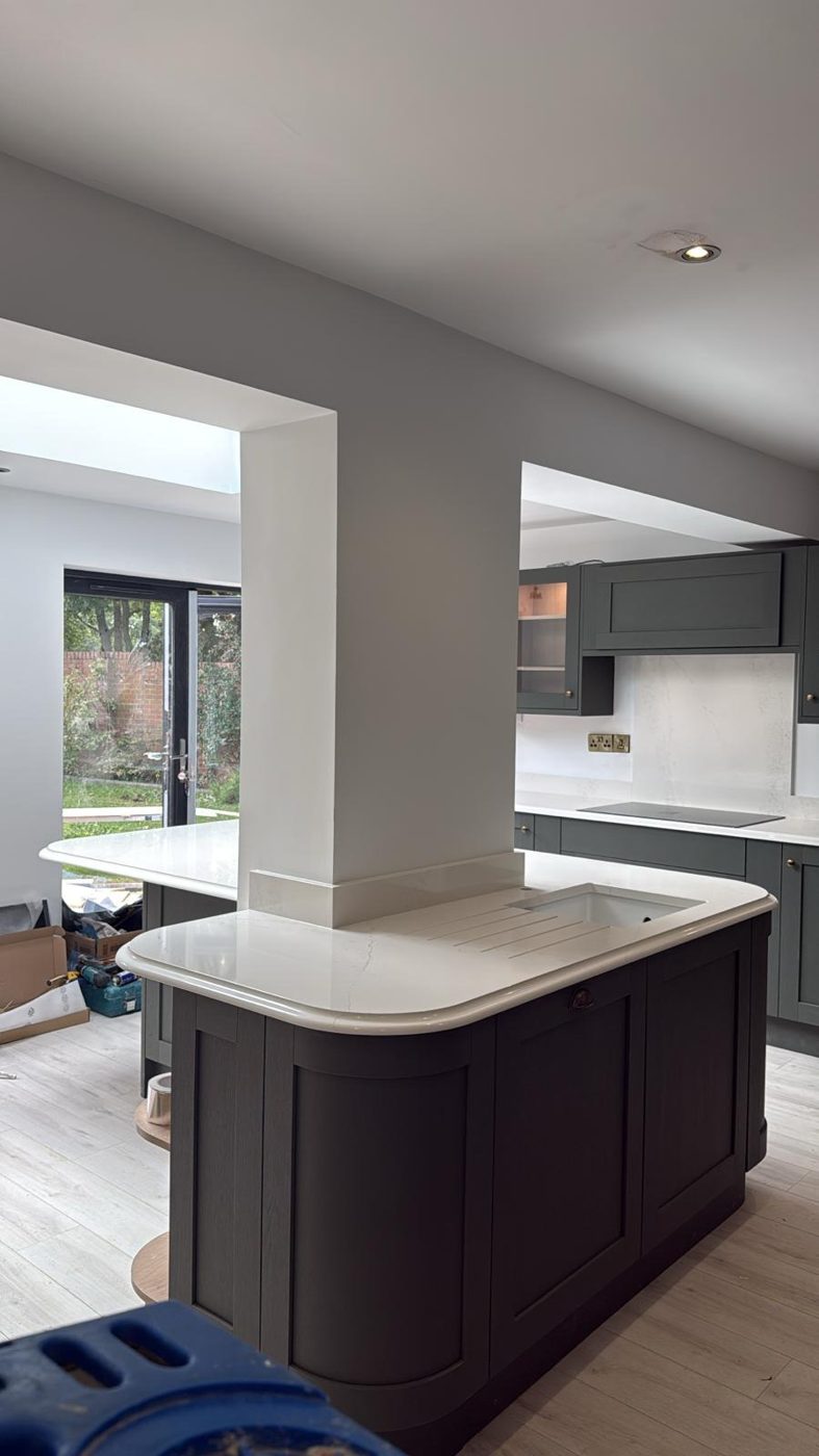 Finished open-plan kitchen and living