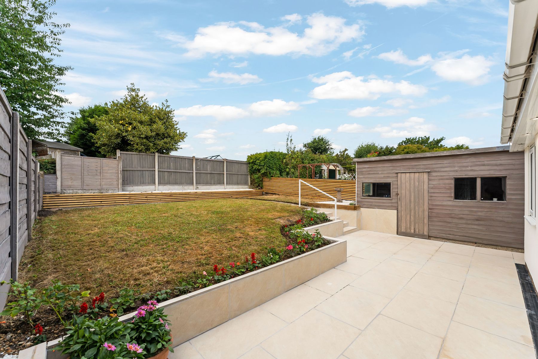Landscaped rear patio after