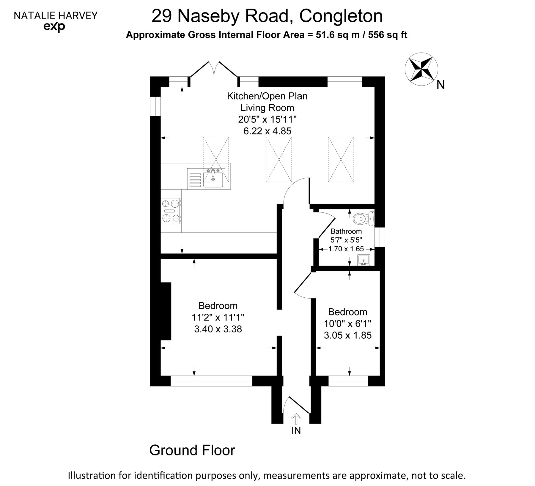 Naseby Road floor plan — 51.6 sq m / 556 sq ft